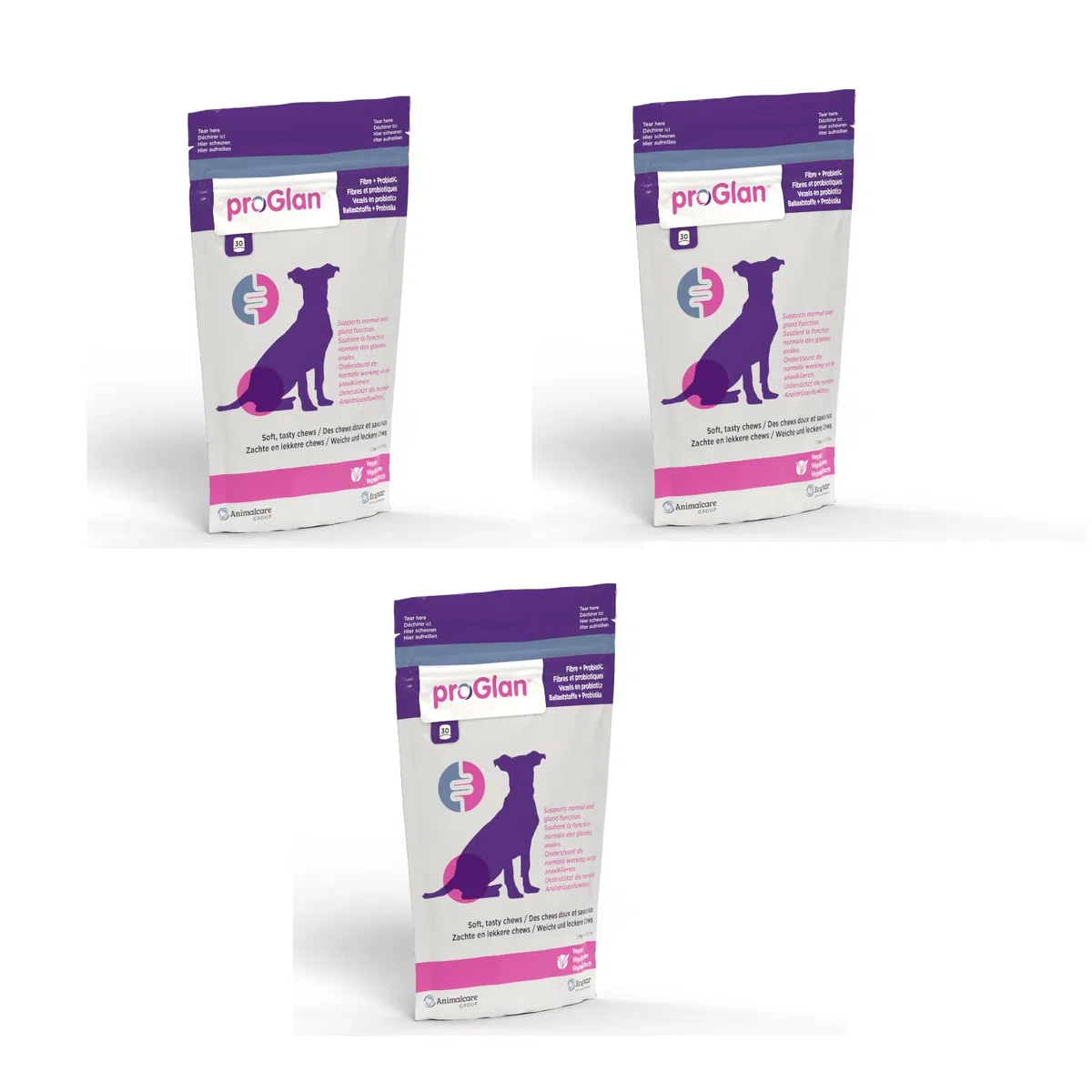 ecuphar proGlan Chews | Confezione Tripla | 3 x 30 pezzi | Integratore alimentare per cani | Per migliorare la consistenza delle feci e supportare il meccanismo di svuotamento delle ghiandole anali
