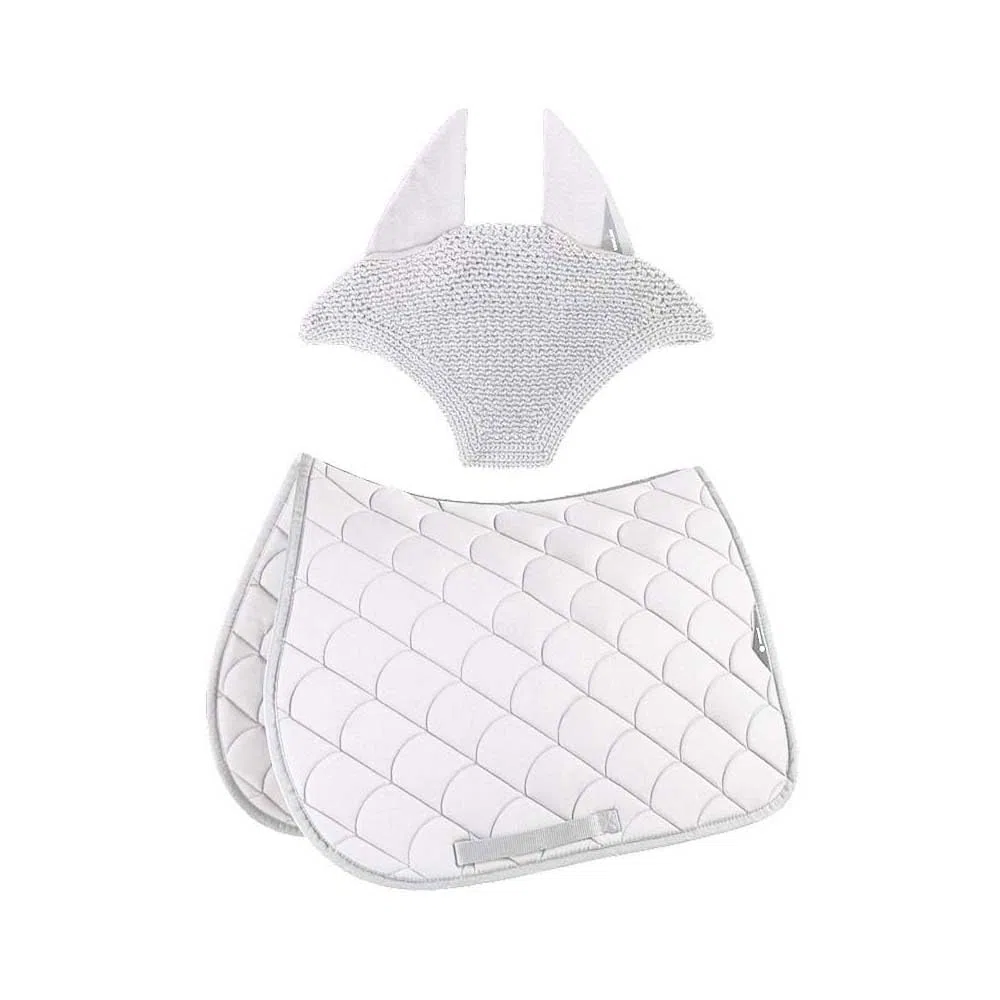 Equiline Set Sottosella e Cuffietta Abbinata per Monta Inglese, Cavallo, Salto Ostacoli, Dressage Vibe con trapuntatura Anti-Shock Traspirante (Bianco, Full, sottosella da Dressage)