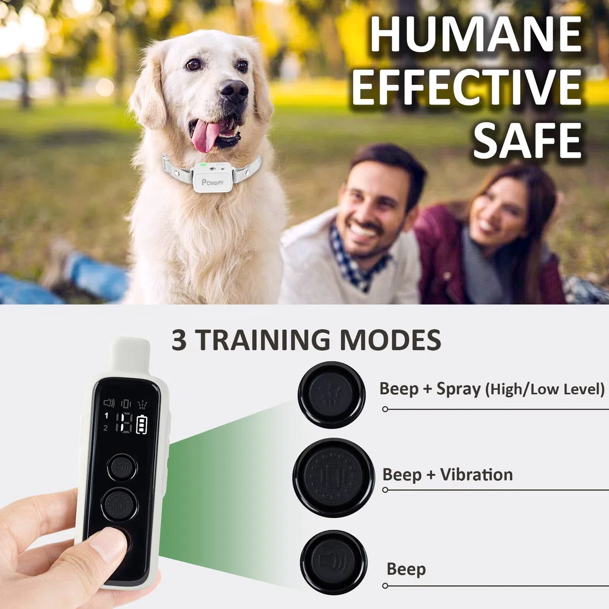 Collare di addestramento per cani alla citronella con telecomando, 3 modalità di utilizzo: spray/vibrazione/segnale acustico, collare antiabbaio spray umano e sicuro, ricaricabile portata 300M