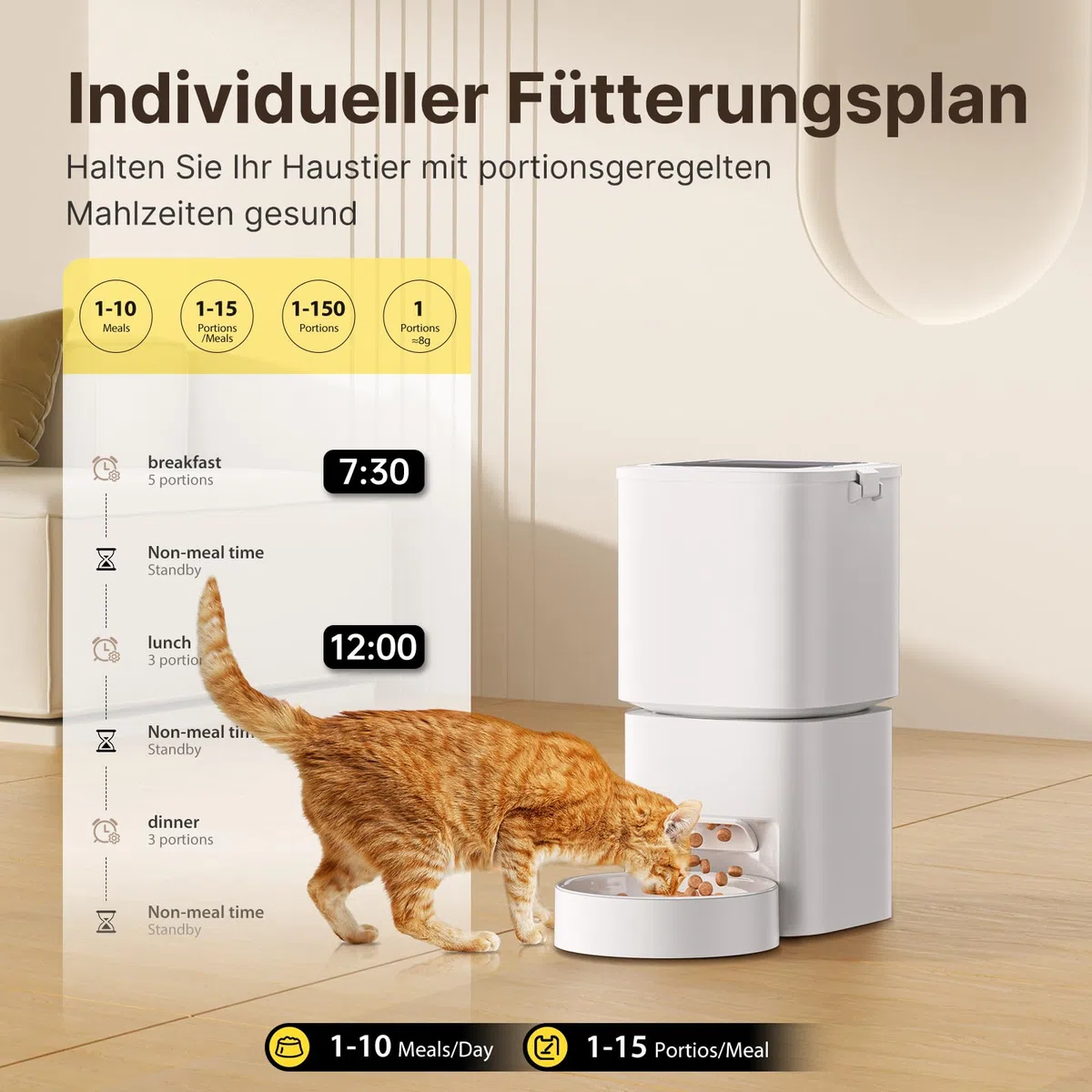 Mangiatoia automatica per gatti, 5 l, grande capacità, 2,4 GHz/5 GHz WiFi intelligente con controllo app, 1-10 pasti al giorno, mangiatoia per gatti e cani