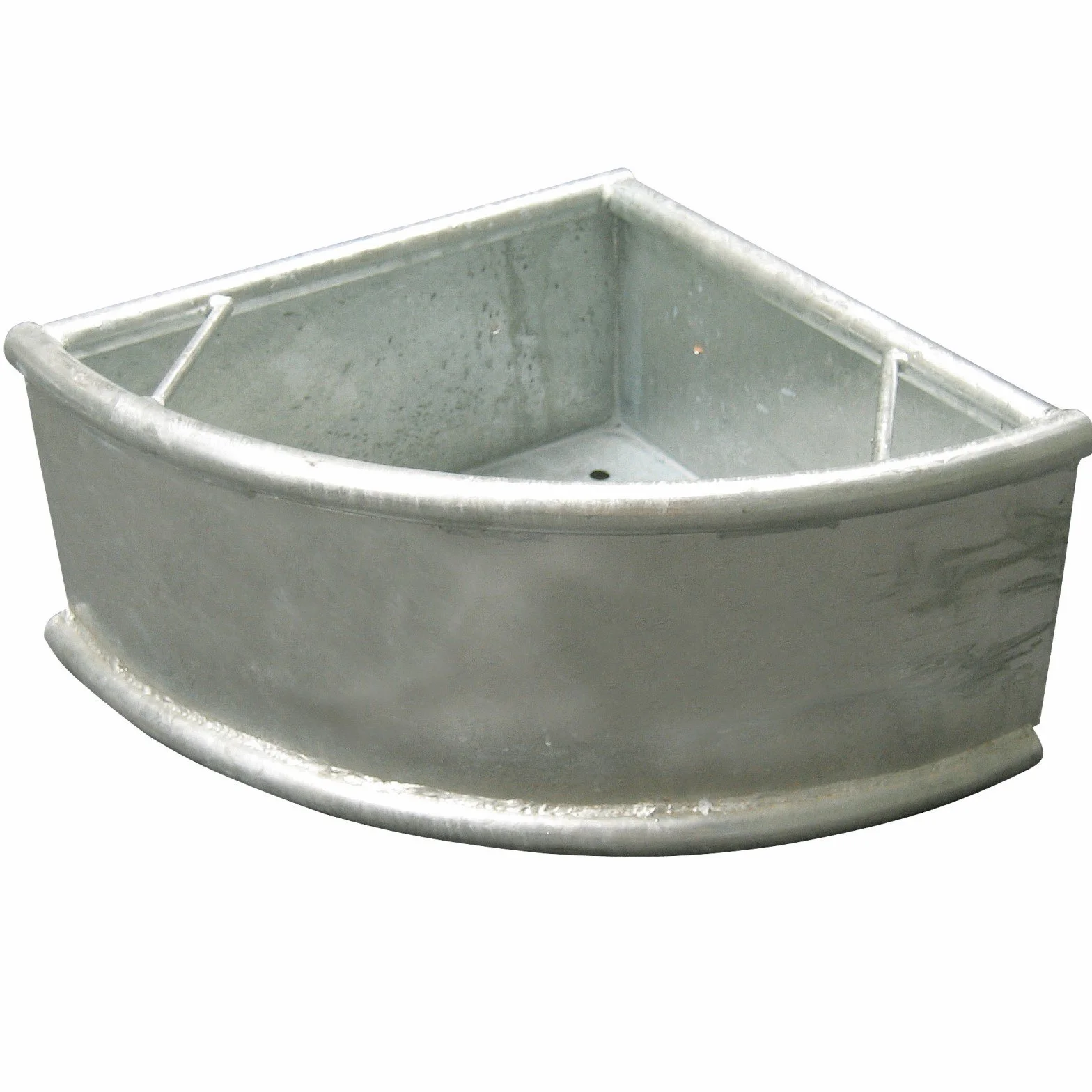 Kerbl Mangiatoia Triangolare, Montaggio ad Angolo, Argento, 44x44x24cm, 35l, Metallo zincato a Caldo, 1 Posto mangime, Resistente, con Tubi tondi, con Tappo di Scarico
