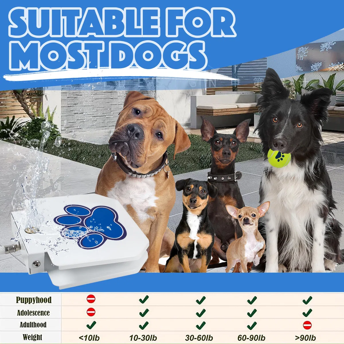 BACOENG Fontanella per Cani e Animali Domestici con Doppio separatore, Abbeveratoio per Cane con Corda, Dispenser Acqua Potabile a Pedale con Set di Valvole Premier in Rame (Blu)