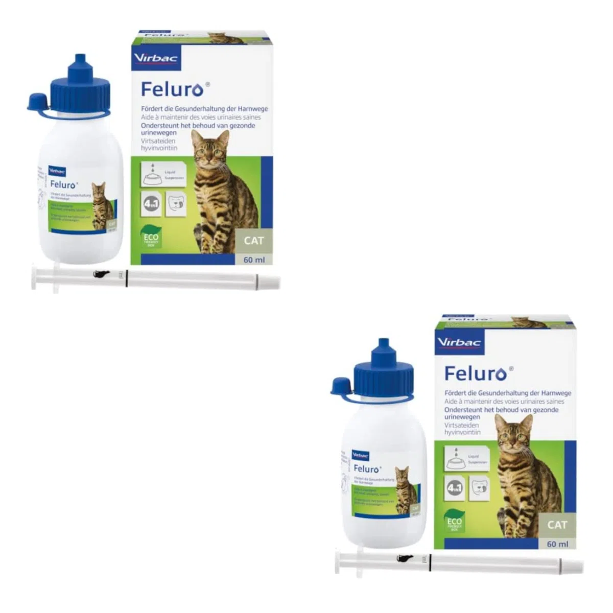 Virbac Feluro | Confezione doppia | 2 x 60 ml | Mangime complementare per gatti | Per sostenere la salute delle vie urinarie | Per la salute cellulare in caso di stress ossidativo
