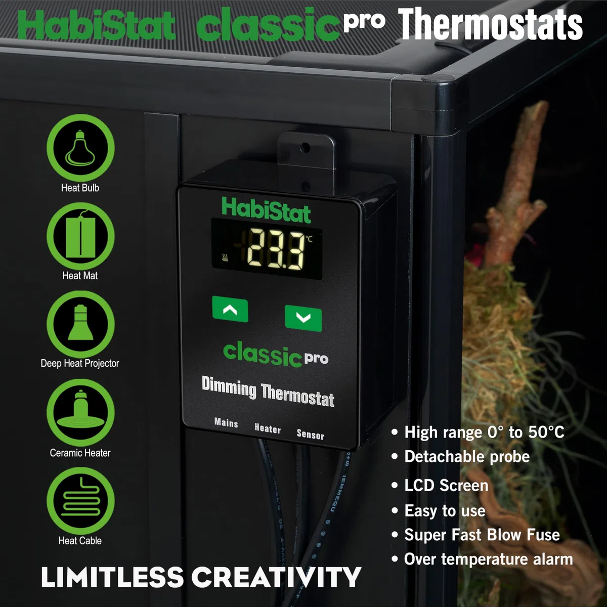 Habistat Classic Pro - Termostato dimmerabile per terrario, nero, 450 Watt, per terrario interno, termostato per rettili, regolatore di temperatura per animali domestici, serpenti, gechi, draghi