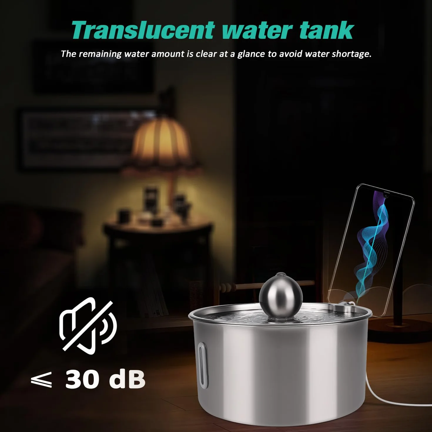 Fontana in acciaio inox, 7 l, per cani e gatti, in acciaio inox, con filtrazione a 5 strati e luce LED, pompa ultraleggera con protezione da sovraccarico per cani di grossa/più gatti, con 3 filtri