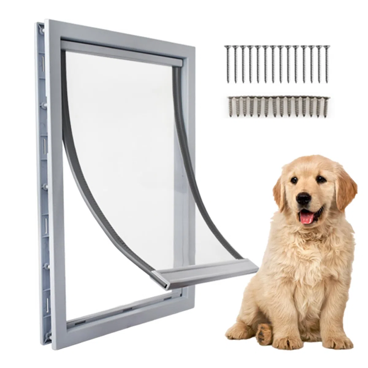 Porta Basculante Per Cani,Porta Per Animali Domestici,46x32cm Con Copertura Magnetica Morbida Trasparente,Per Cani Di Taglia Piccola e Media,Resistente Alle Intemperie(l,Bianca)