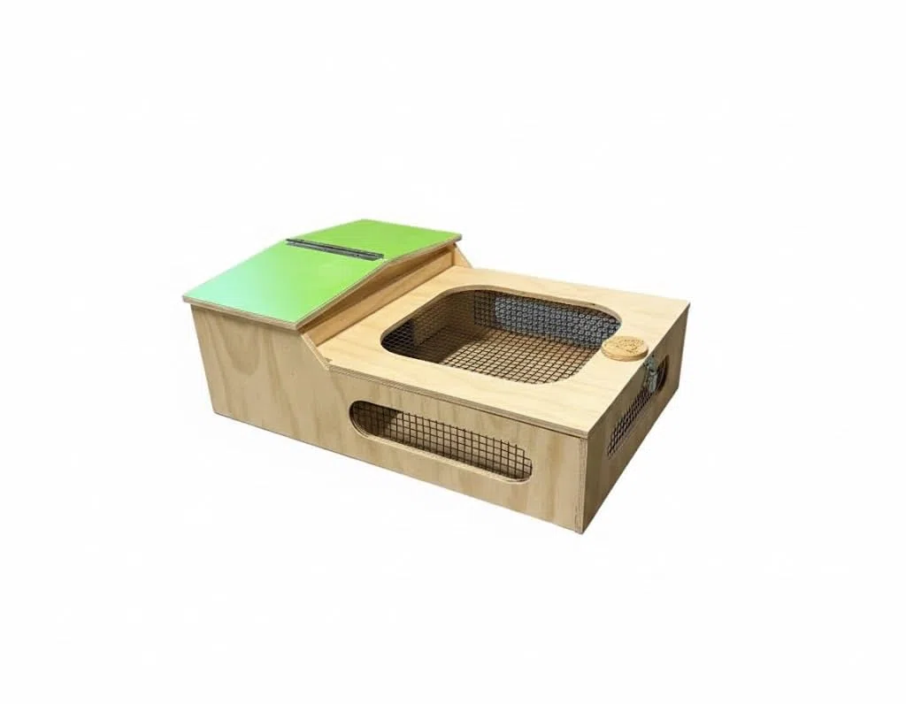 Casetta teca terrario tartarugario casa per taratarughe tartaruga di terra rettili recinto gabbia trasportino 60x40x23h tetto Verde