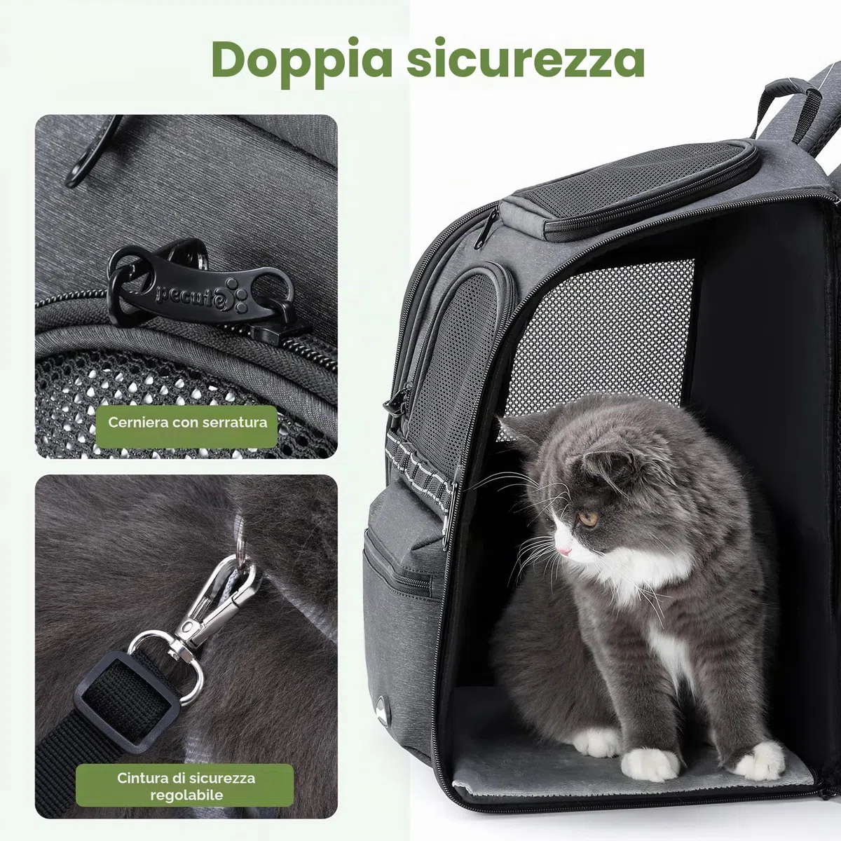 Pecute Zaino per trasporto gatti, sistema di risparmio del 30% di sforzo, design ergonomico e antigravità, adatto per gatti, cani e cuccioli, ideale per viaggi, escursioni, all'aperto