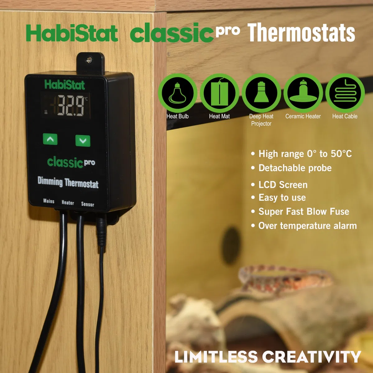 Habistat Classic Pro - Termostato dimmerabile per terrario, nero, 450 Watt, per terrario interno, termostato per rettili, regolatore di temperatura per animali domestici, serpenti, gechi, draghi