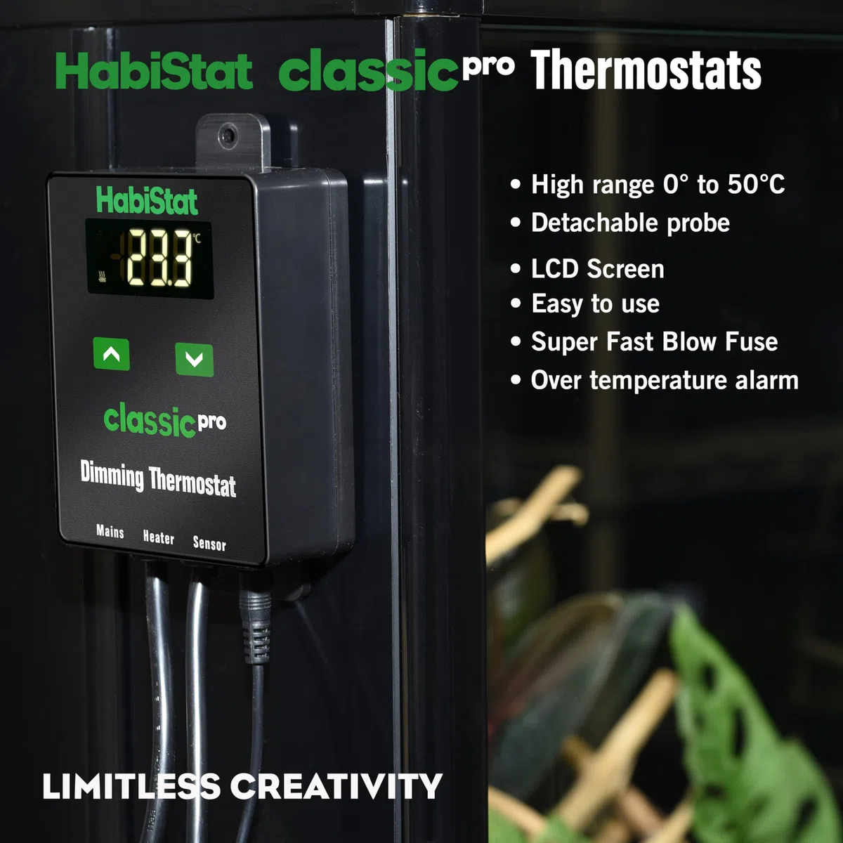 Habistat Classic Pro - Termostato dimmerabile per terrario, nero, 450 Watt, per terrario interno, termostato per rettili, regolatore di temperatura per animali domestici, serpenti, gechi, draghi