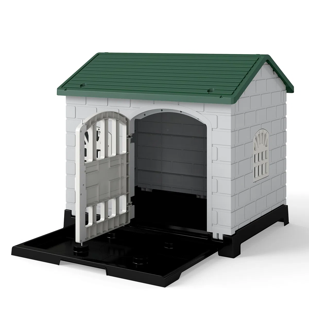 COSTWAY Cuccia per Cani da Esterno ed Interno, Casetta Impermeabile e Ventilata con Vassoio Toilette Rimovibile, Porta Bloccabile, 3 Finestre e Tetto a Pendenza, per Cani di Piccoli e Gatti (Verde)
