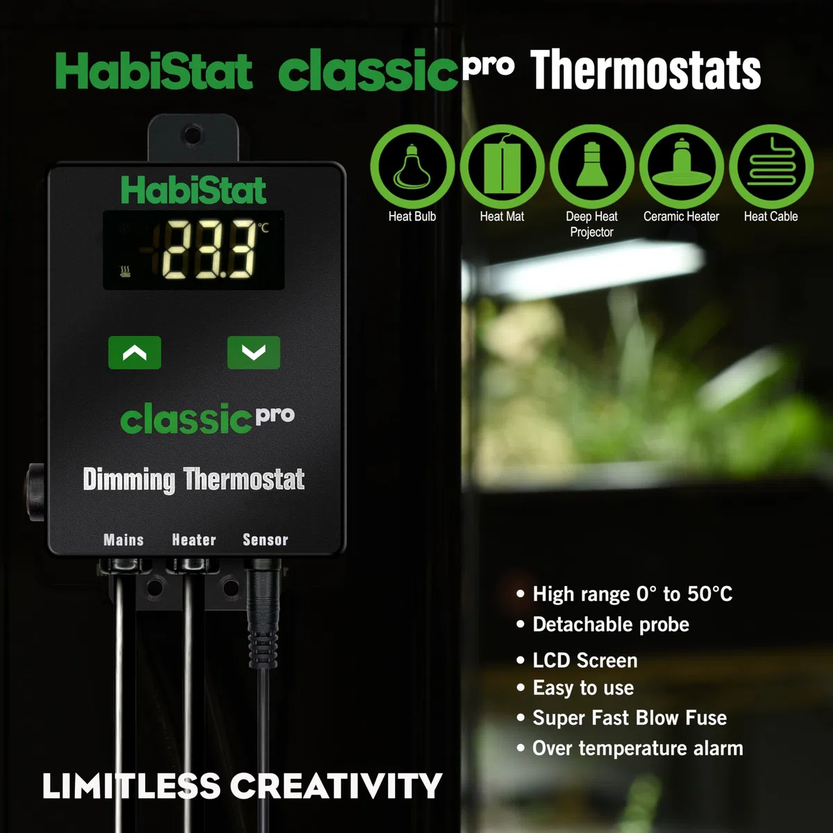 Habistat Classic Pro - Termostato dimmerabile per terrario, nero, 450 Watt, per terrario interno, termostato per rettili, regolatore di temperatura per animali domestici, serpenti, gechi, draghi
